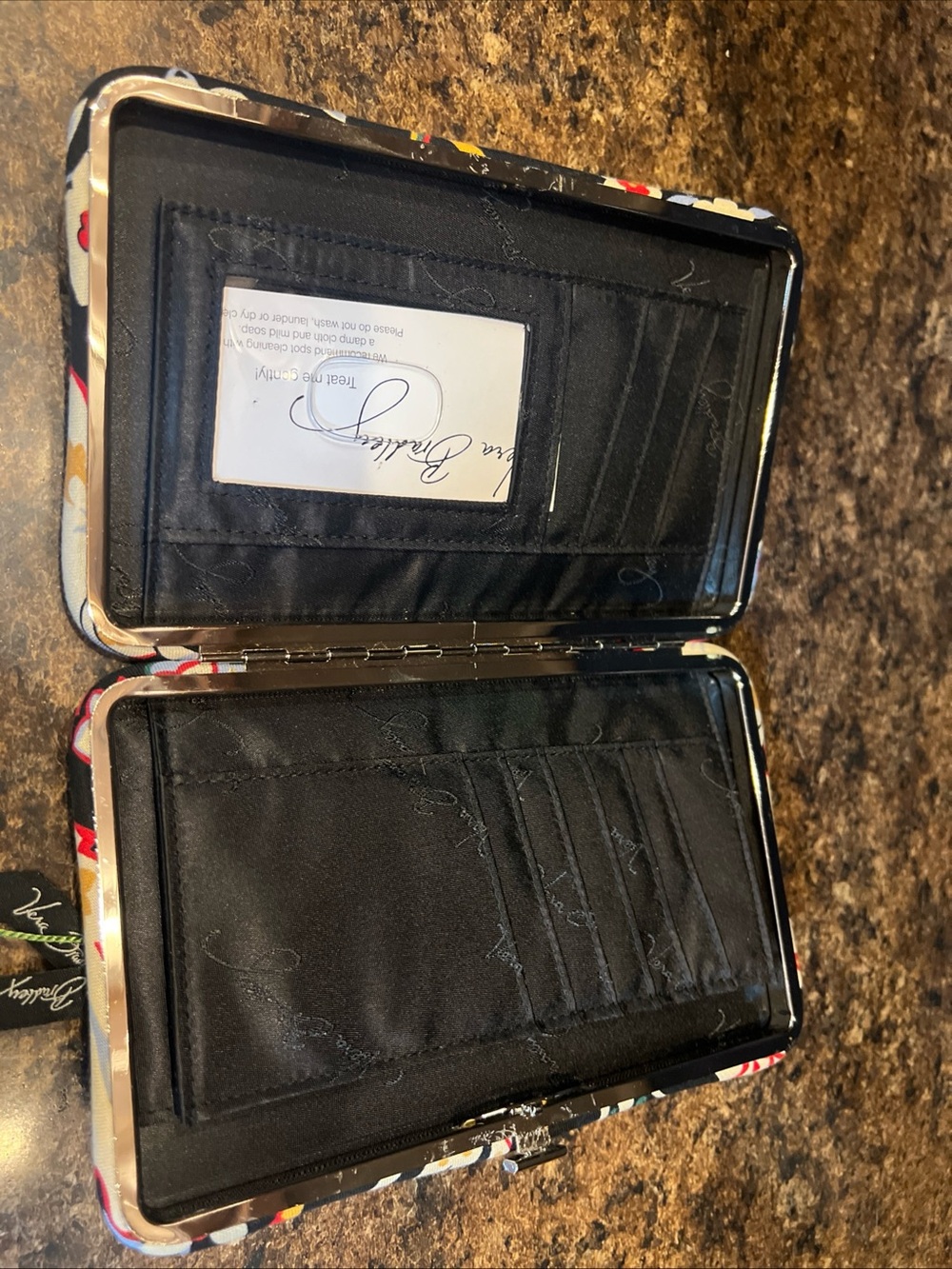 Vera Bradley Opera Versailles Wallet / Clutch Black With Red Blue Cream Floral - Picture 2 of 3